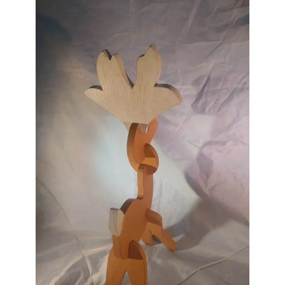 Vintage Rudolph Reindeer Christmas Decoration 19.5” Painted Wood Slot Build